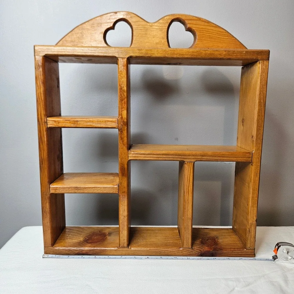 Vintage Rustic Pine Wood Heart Cutout Wall Shelf Shadow Box Display 16.5x18in